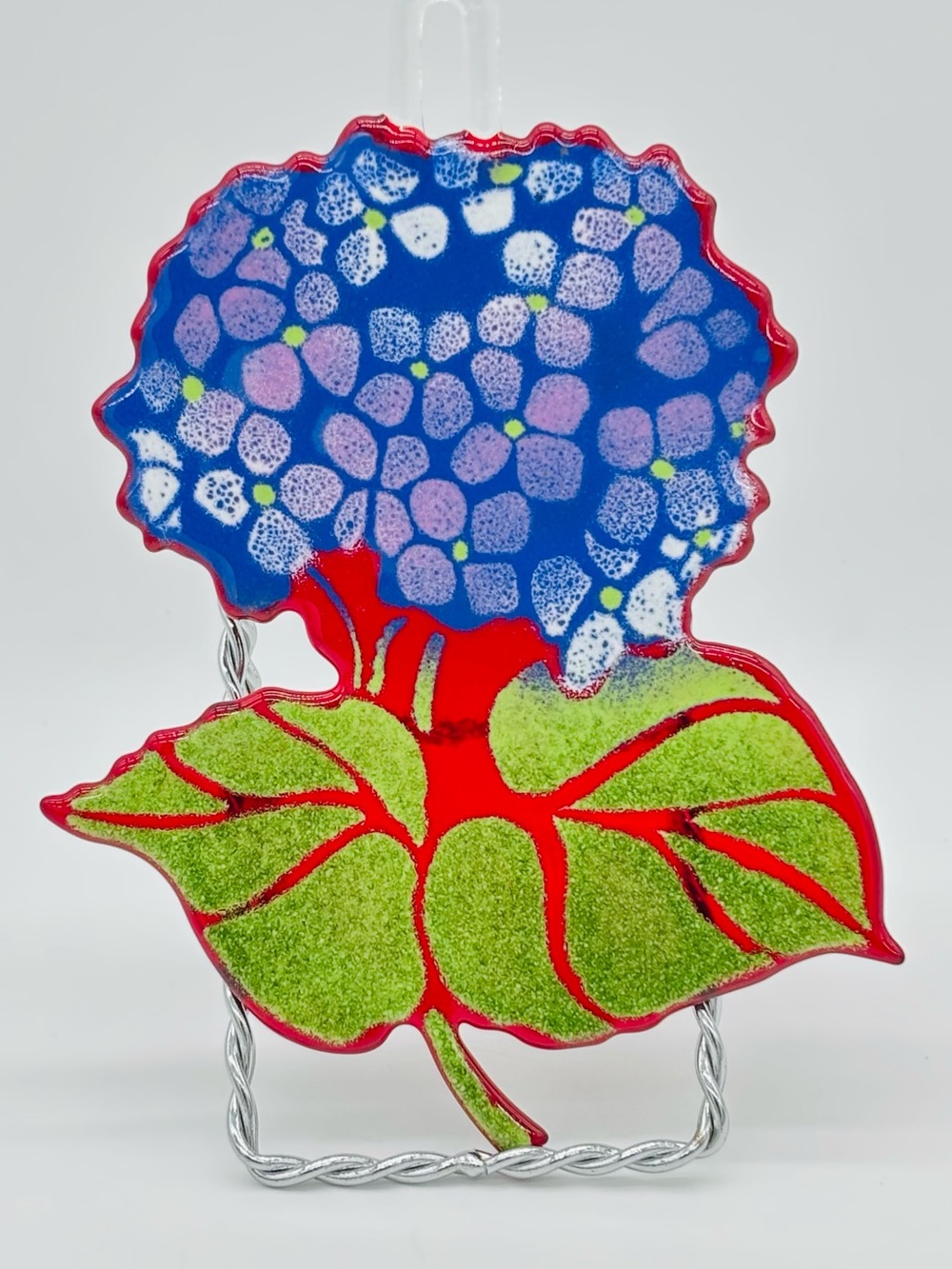 Hand Blown Glass Hydrangea Flower Suncatcher Purple Whimsical Boho Cottagecore